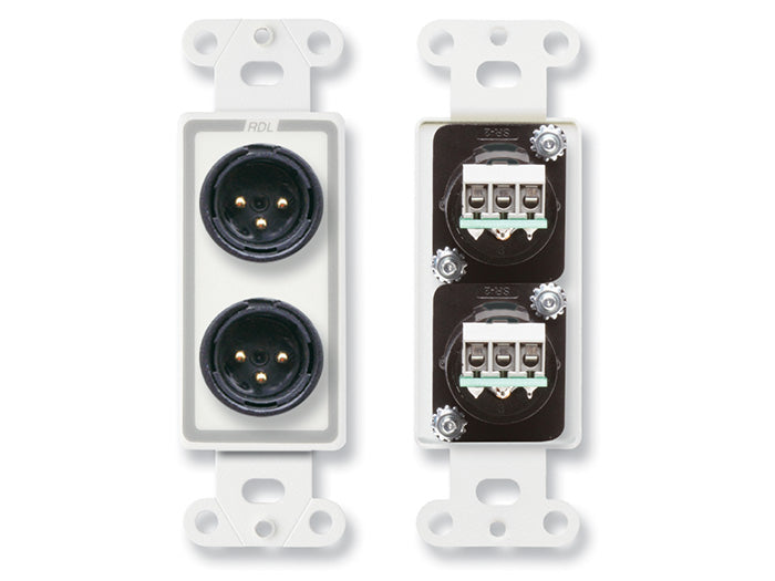 D-XLR2M Dual XLR 3-Pin Male Jacks on D Plate - Terminal Block Connections