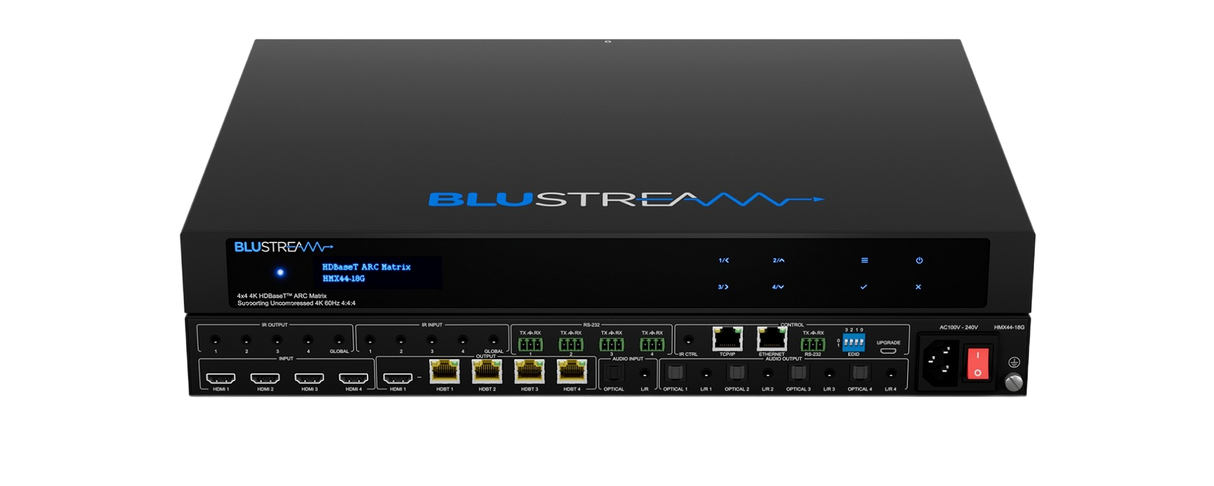 HMX44-18G-KIT 4x4 HDBaseT™ ARC Matrix Supporting Uncompressed 4K 60Hz 4:4:4
