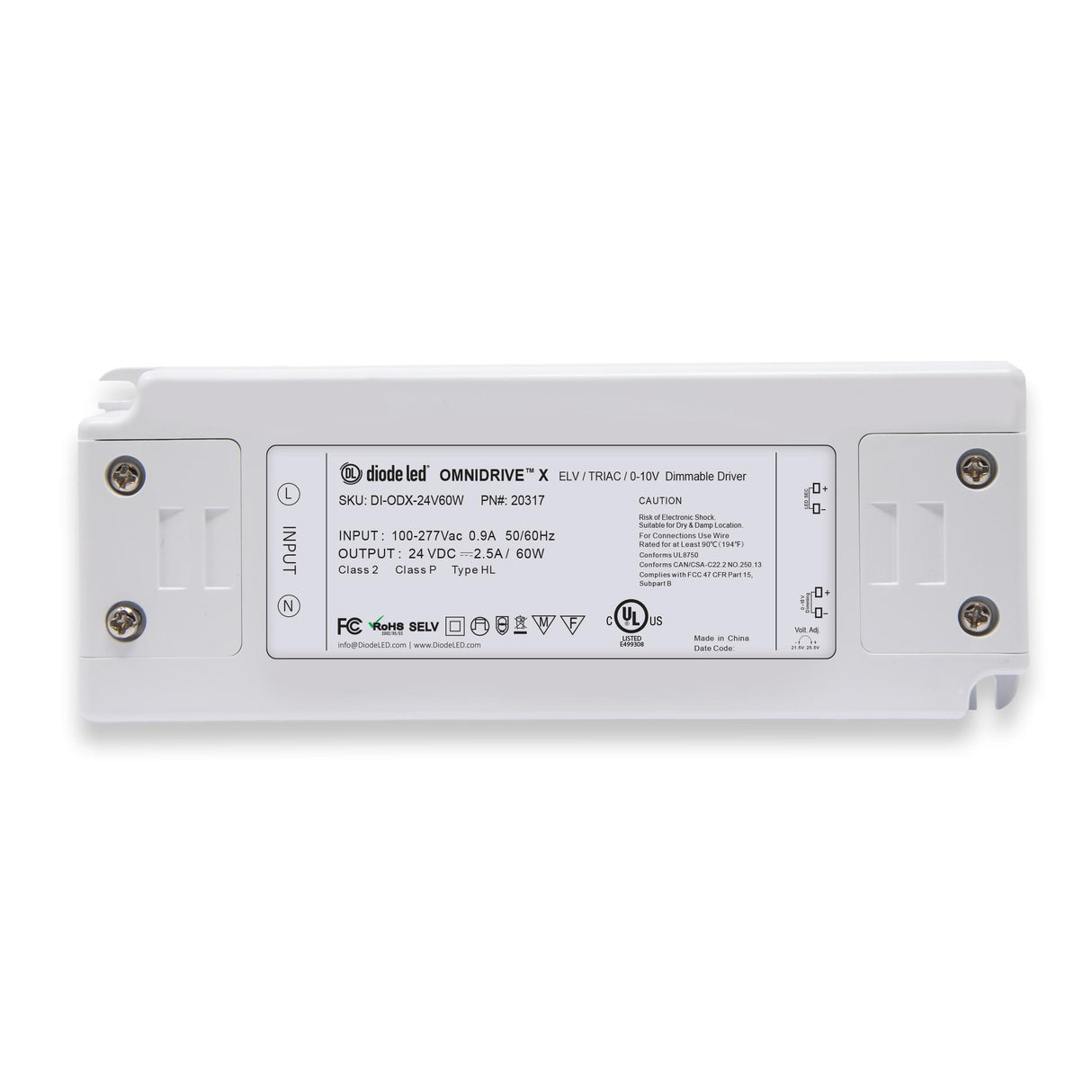 OMNIDRIVE X 24V 60W 2in1 Electronic and 010V LED Dimmable Driver Indoor/Outdoor Rated Junction Box