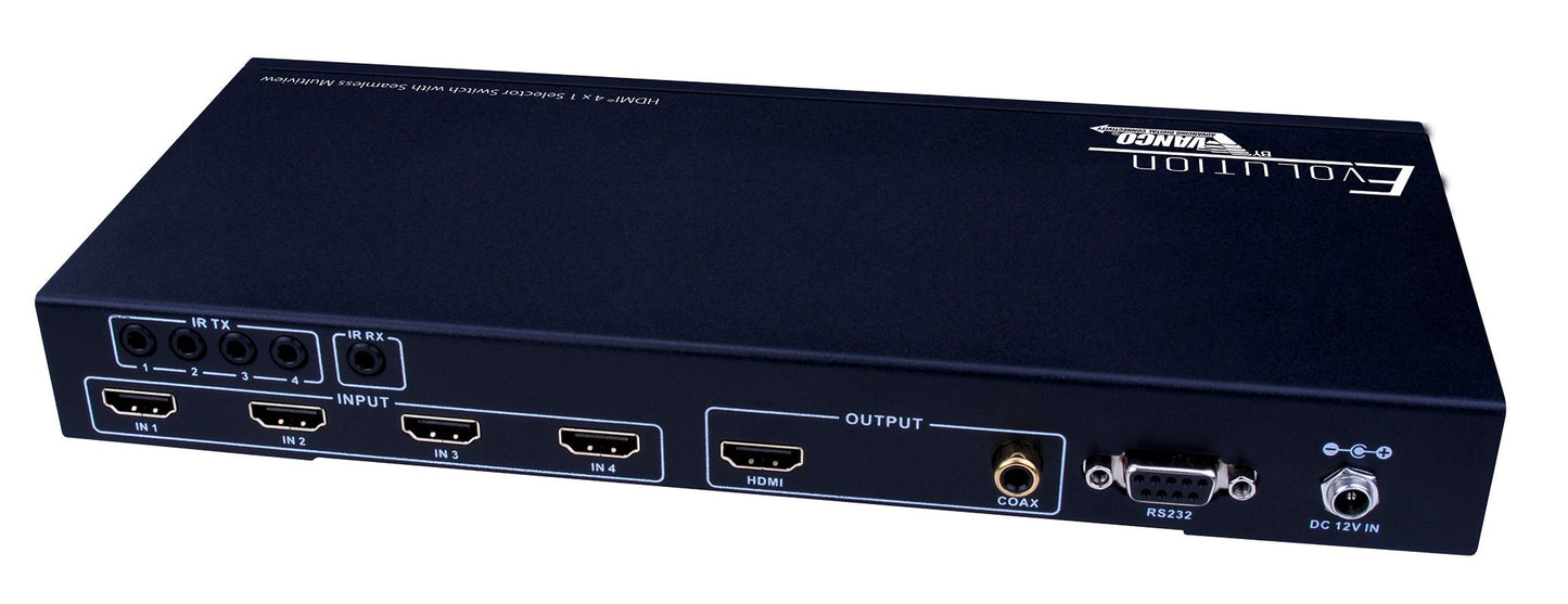 Evolution EVSW1040 HDMI 4x1 Selector Switch Multiview 1080p Seamless Switching Up/Down Scaler Audio RS232