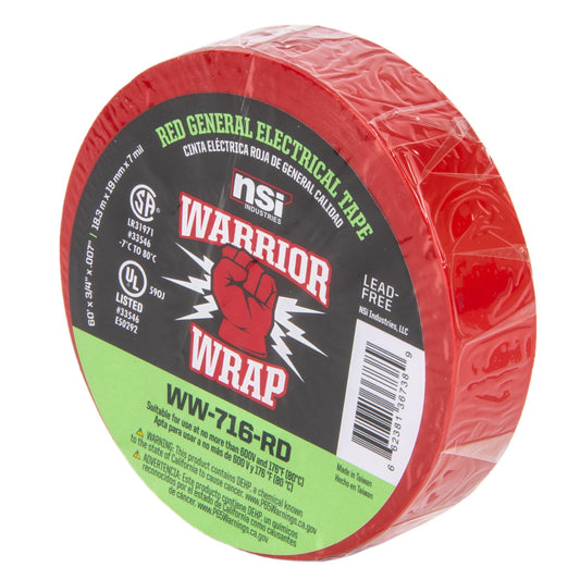 Warrior Wrap WW-716-RD 7mil General  Vinyl Electrical Tape Red