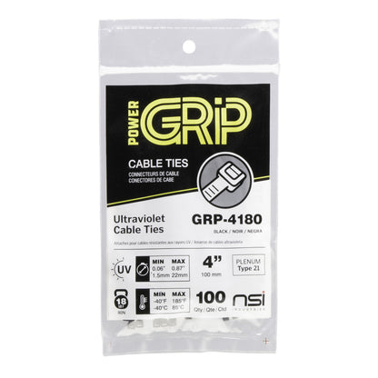 PowerGRP GRP-4180 Cable Tie Black 4" 18lb 100PK