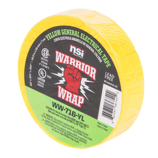 Warrior Wrap WW-716-YL 7mil General Vinyl Electrical Tape Yellow