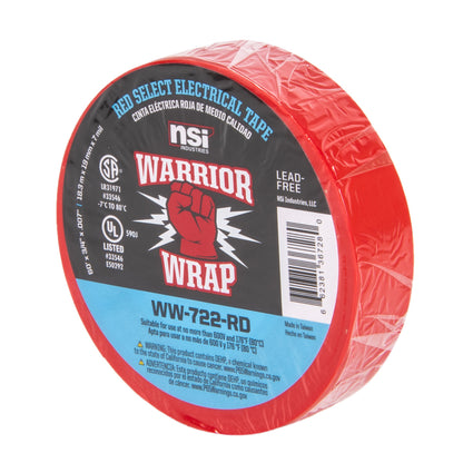 Warrior Wrap WW-722-RD 7mil Select Purpose Vinyl Electrical Tape Red