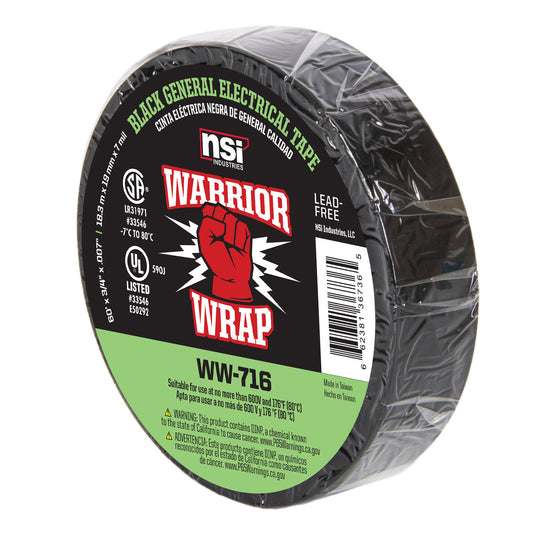 Warrior Wrap WW-716 7mil General Vinyl Electrical Tape Black