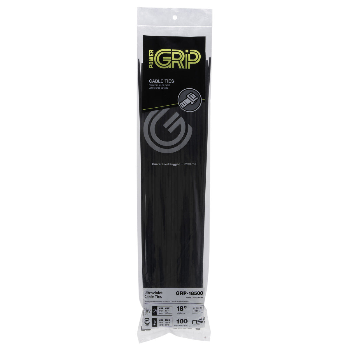 PowerGRP GRP18500 Cable Tie Black 18" 50lb 100PK