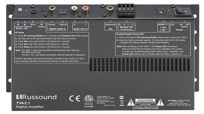 TVA2.1 Digital Two-Channel TV Amplifier with IR Learning and Sub Out